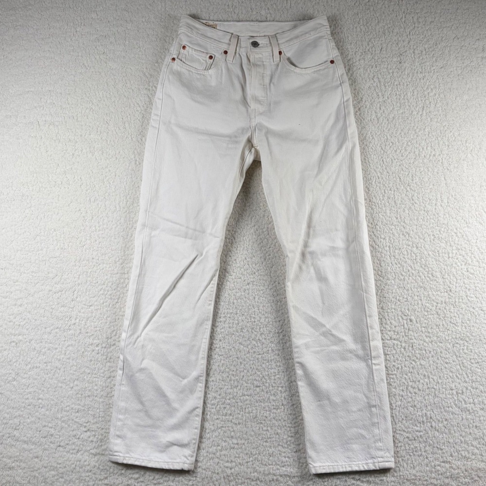 Levis Premium 501 Original Fit White High Rise 26x30 Jeans Straight Leg Big E